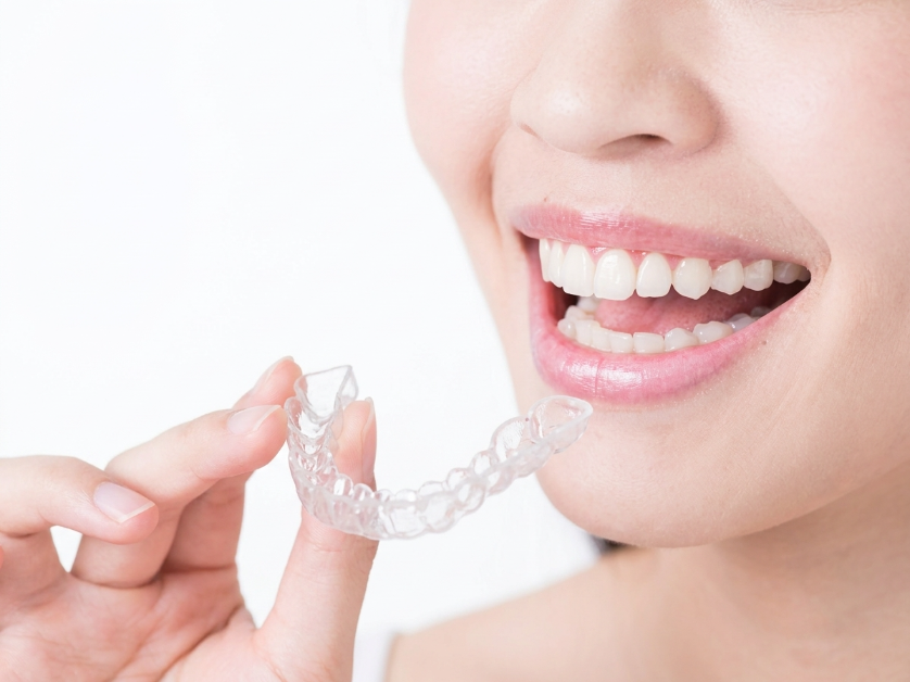 Smiling patient with clear aligners